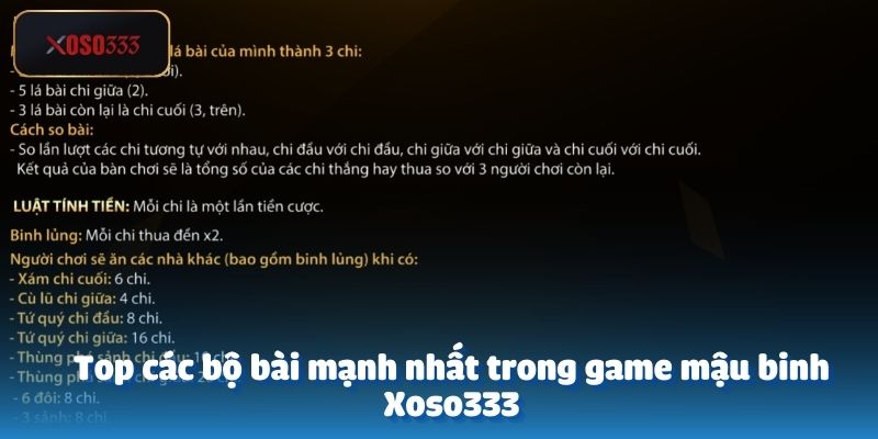 Hướng Dẫn Chơi Game Mậu Binh Tại Xoso333 Chi Tiết 2 Top các bộ bài mạnh nhất trong game mậu binh Xoso333