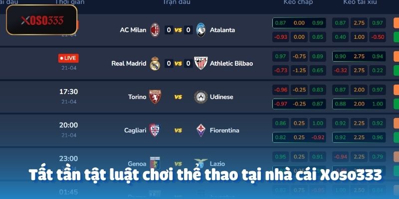 Tất tần tật luật chơi thể thao tại nhà cái Xoso333
